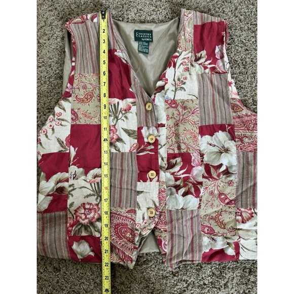 VINTAGE Womens Vest Patchwork Floral Striped Cottage Prairie Peasant Academia L - Picture 7 of 7